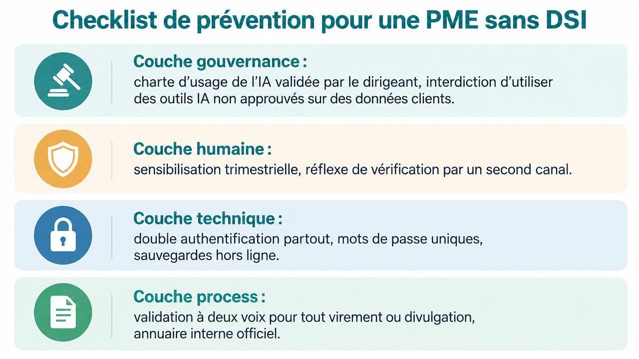 Checklist de prévention contre les risques numériques pour les PME sans service informatique interne.
